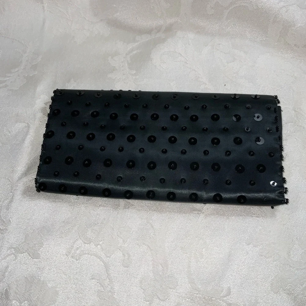 Vtg 1950’s Walborg Black Beaded Fold Over Envelope Clutch Formal Evening Event